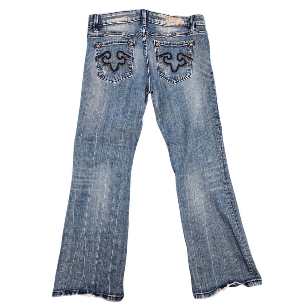 Rerock for Express Womens 10S Blue Bootcut Jeans Embroidered‎ Low Rise Med Wash